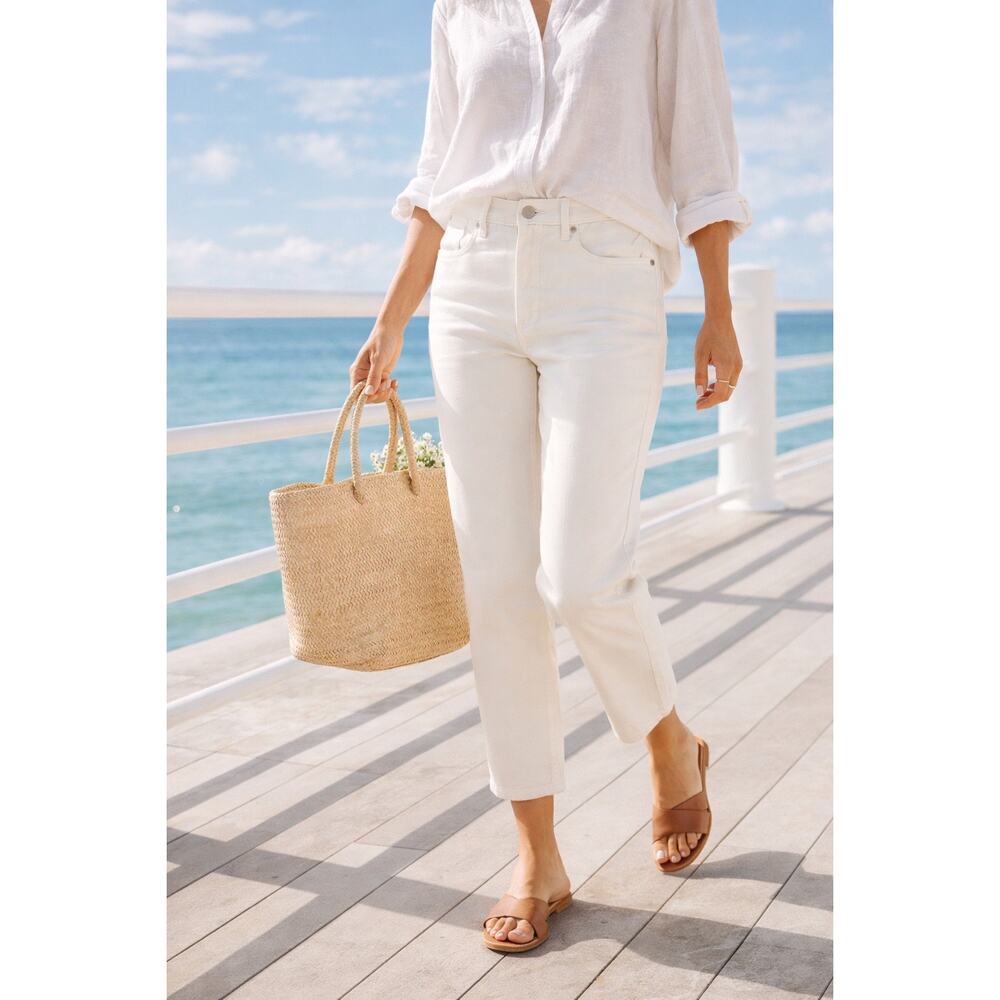 Talbots Flawless Straight Crop Jeans Size 12 White Ivory Stretch Denim EUC